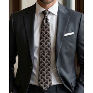 Ermenegildo Zegna Mens Quiet Luxury Leaf Botanical Geometric Silk Tie Artsy